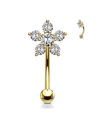 Piercing banane doré fleur zircon | Bijou élégant