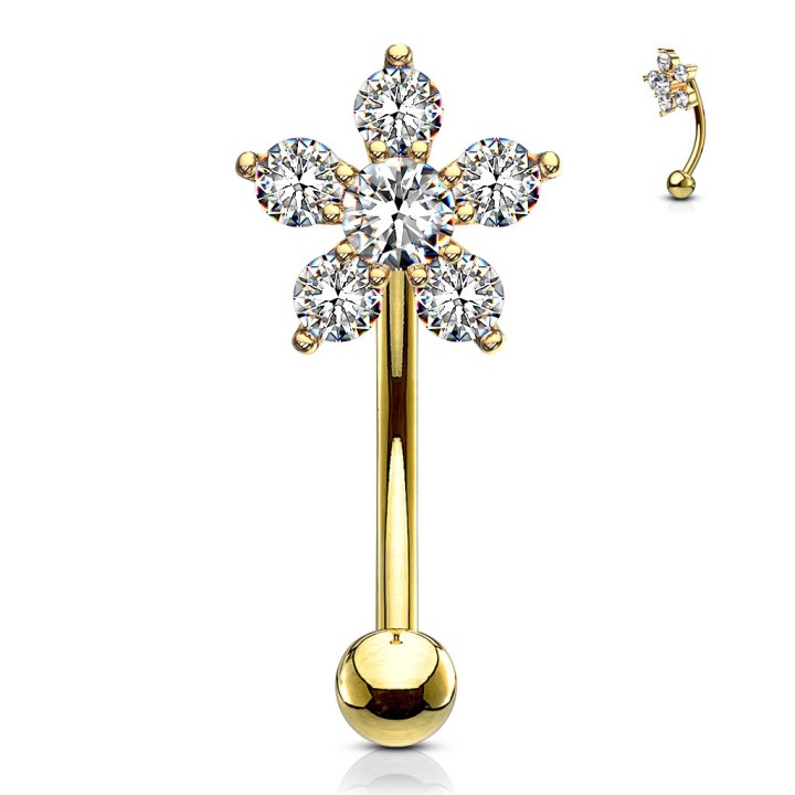 Piercing banane doré fleur zircon | Bijou élégant