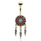 Piercing nombril tribal doré avec plumes