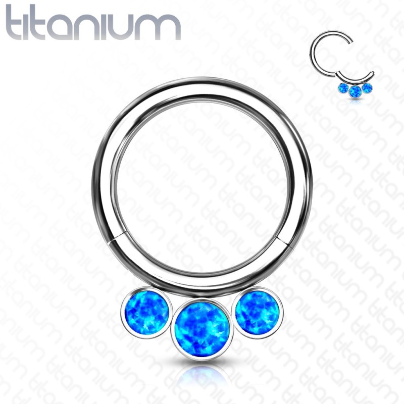 Piercing anneau titane trois opales bleues