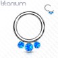 Piercing anneau titane trois opales bleues