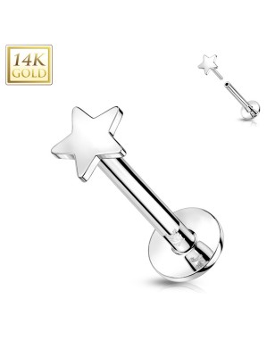 Labret étoile or blanc 14K push-in | Piercing d’oreille élégant