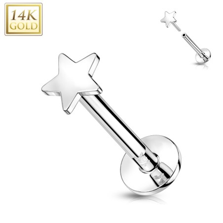 Labret étoile or blanc 14K push-in | Piercing d’oreille élégant