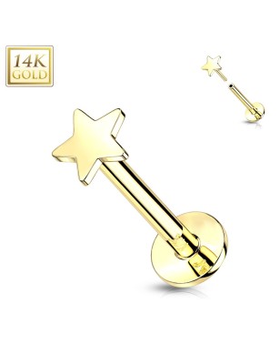 Labret étoile or jaune 14K push-in | Piercing d’oreille élégant