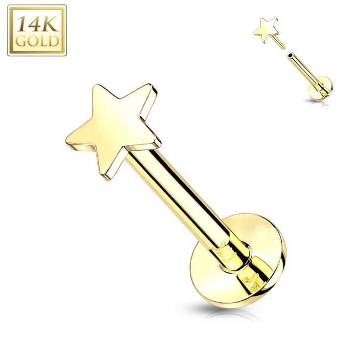 Labret étoile or jaune 14K push-in | Piercing d’oreille élégant