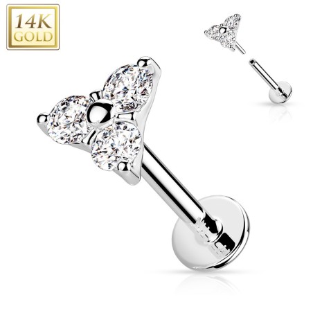 Labret or blanc 14K triangle 3 zircons push-in | Piercing oreille