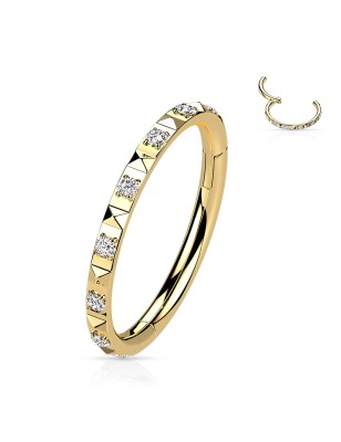 Anneau clicker doré pyramides & zircons | Hélix Conch