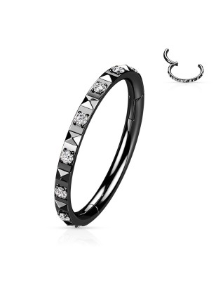 Anneau clicker noir pyramides & zircons | Hélix Conch