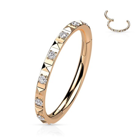 Anneau clicker rose gold pyramides & zircons | Hélix Conch