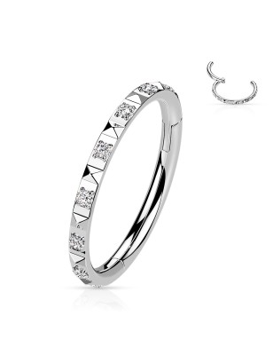 Anneau clicker argenté pyramides & zircons | Hélix Conch