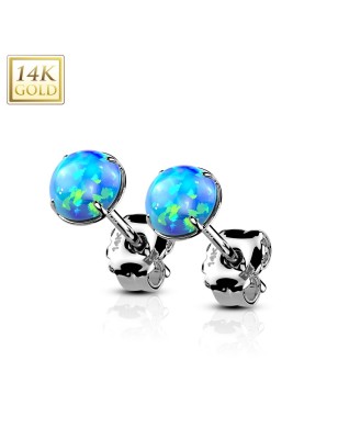 Boucles d’Oreilles Or Blanc 14K avec Opales Bleues – Luxe & Éclat