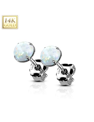 Boucles d’oreilles or blanc 14K avec opales blanches – Élégantes