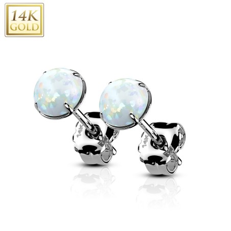 Boucles d’oreilles or blanc 14K avec opales blanches – Élégantes