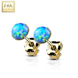 Boucles d’Oreilles Or Jaune 14K & Opales Bleues – Élégance