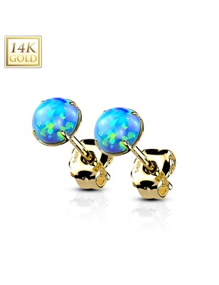 Boucles d’Oreilles Or Jaune 14K & Opales Bleues – Élégance
