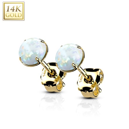 Boucles d’oreilles or jaune 14K avec opales blanches – Élégance