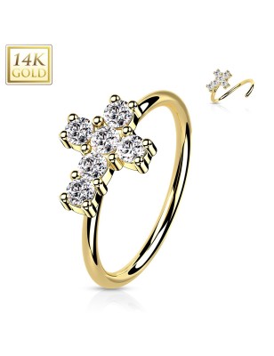 Anneau de nez or jaune 14K croix zircons | Bijou élégant et lumineux