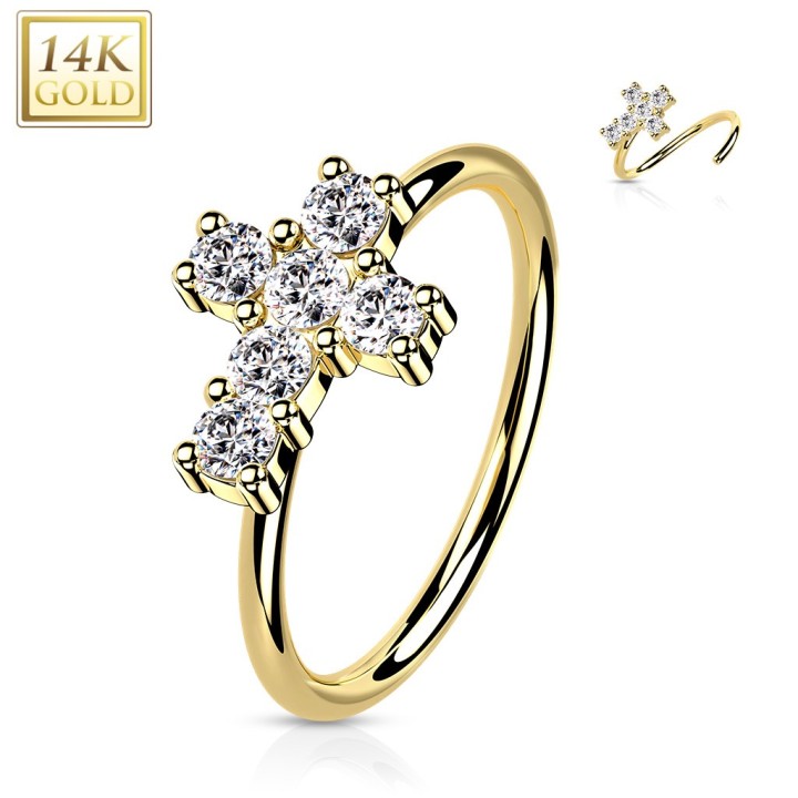 Anneau de nez or jaune 14K croix zircons | Bijou élégant et lumineux