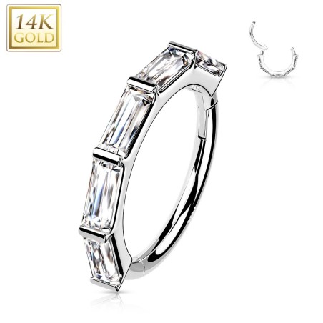 Anneau oreille or blanc 14K zircon baguette | Piercing luxe