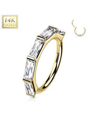 Anneau d’oreille or jaune 14K – Zircons baguette | Clicker luxe