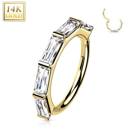 Anneau d’oreille or jaune 14K – Zircons baguette | Clicker luxe