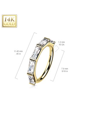 Anneau d’oreille or jaune 14K – Zircons baguette | Clicker luxe