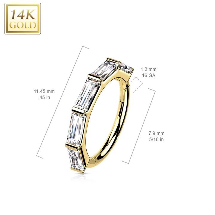 Anneau d’oreille or jaune 14K – Zircons baguette | Clicker luxe