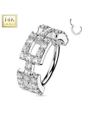 Anneau hélix or blanc 14K rectangulaire pavé zircons