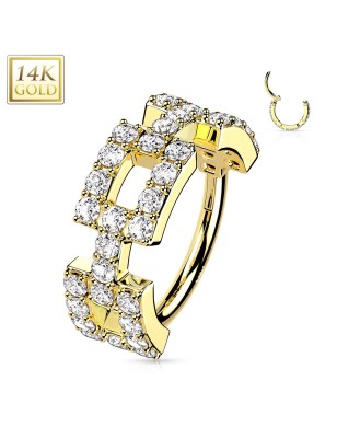 Anneau or jaune 14K pavé zircons | Piercing cartilage luxe