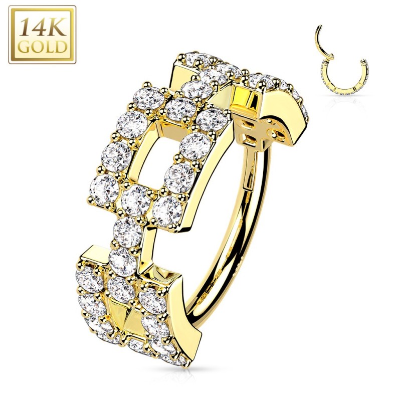 Piercing anneau oreille or jaune 14 carats rectangles