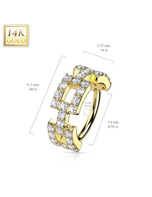Anneau or jaune 14K pavé zircons | Piercing cartilage luxe