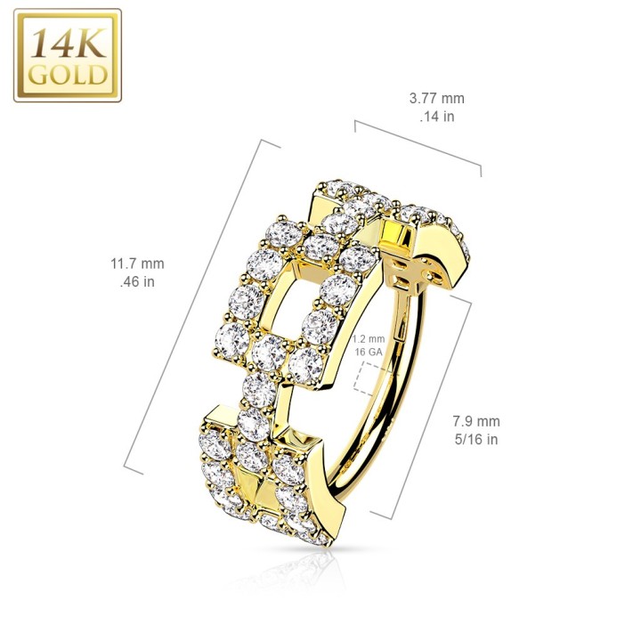 Anneau or jaune 14K pavé zircons | Piercing cartilage luxe