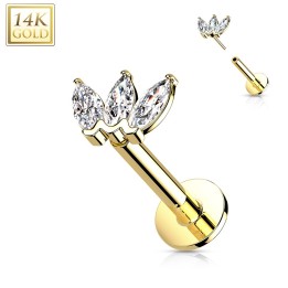Labret or jaune 14K push-in – Embout 3 marquises zircon