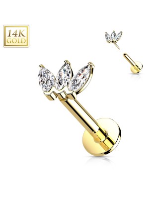 Labret or jaune 14K push-in – Embout 3 marquises zircon