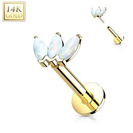 Labret or jaune 14K avec 3 opales marquise – Piercing oreille luxe
