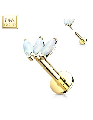 Labret or jaune 14K avec 3 opales marquise – Piercing oreille luxe