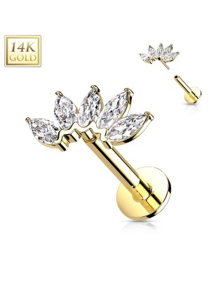 Labret or jaune 14K – Embout 5 marquises | Piercing oreille luxe