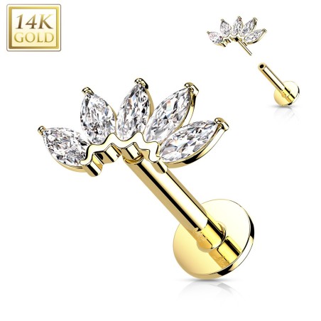 Labret or jaune 14K – Embout 5 marquises | Piercing oreille luxe