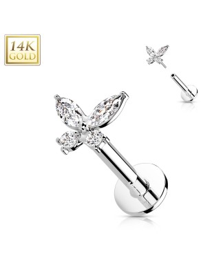 Labret papillon or blanc 14K – Piercing cartilage & tragus zircon
