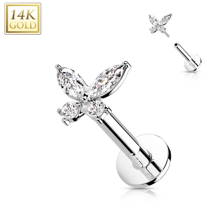 Labret papillon or blanc 14K – Piercing cartilage & tragus zircon