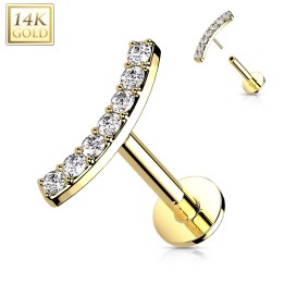 Labret or jaune 14K courbé serti de zircons – Embout push-in