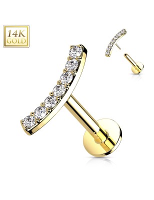 Labret or jaune 14K courbé serti de zircons – Embout push-in