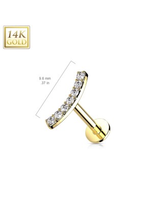 Labret or jaune 14K courbé serti de zircons – Embout push-in