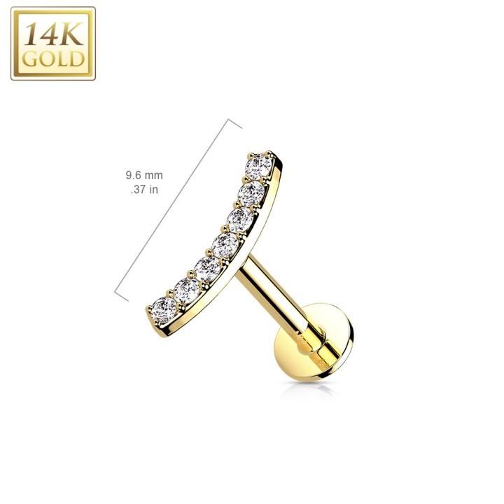 Labret or jaune 14K courbé serti de zircons – Embout push-in
