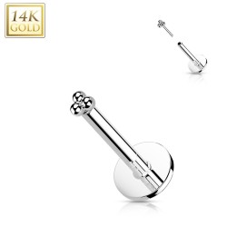 Labret or blanc 14K push-in trois boules – Piercing oreille luxe