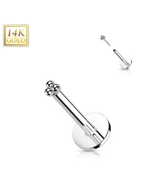 Labret or blanc 14K push-in trois boules – Piercing oreille luxe