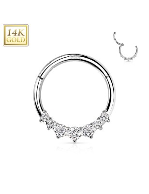 Anneau daith/septum or blanc 14K – Clicker avec 7 zircons