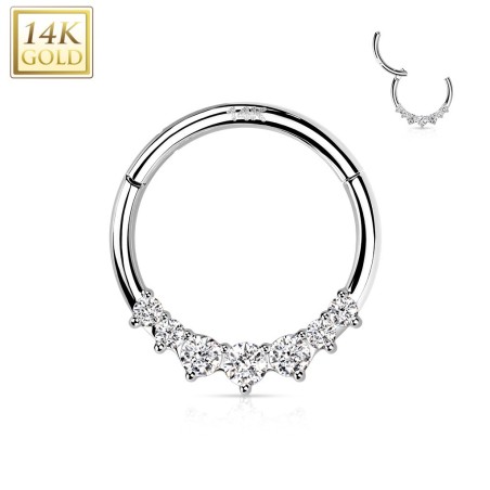 Anneau daith/septum or blanc 14K – Clicker avec 7 zircons