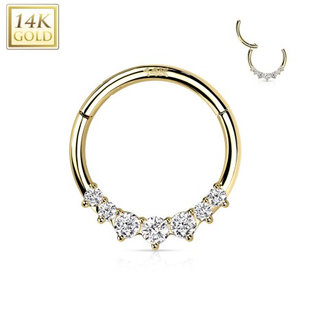 Anneau daith/septum or jaune 14K avec 7 zircons – Luxe et éclat