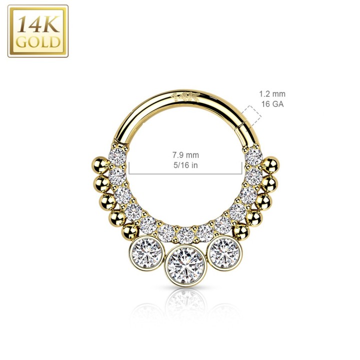 Piercing oreille clicker Or Jaune 14K pavé zircons Chaton - Dimensions